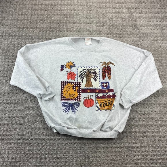 Vintage Crew Neck Sweater Women Small S Gray Pullover Sweatshirt Farmer Hay 80s - Picture 1 of 7